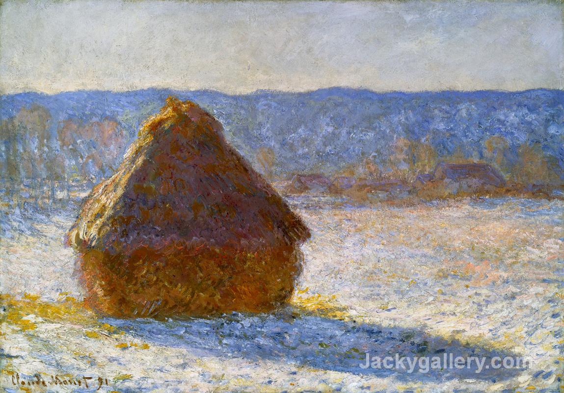 Grainstack in the Morning, Snow Effect- by Claude Monet paintings reproduction